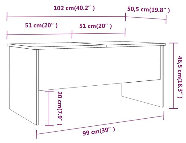 VidaXL Τραπεζάκι Σαλονιού Μαύρο 102x50,5x46,5 εκ. Επεξεργασμένο Ξύλο