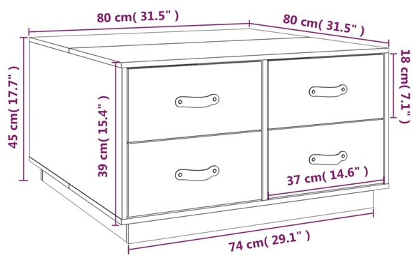 VidaXL Τραπεζάκι Σαλονιού Μαύρο 80x80x45 εκ. από Μασίφ Ξύλο Πεύκου