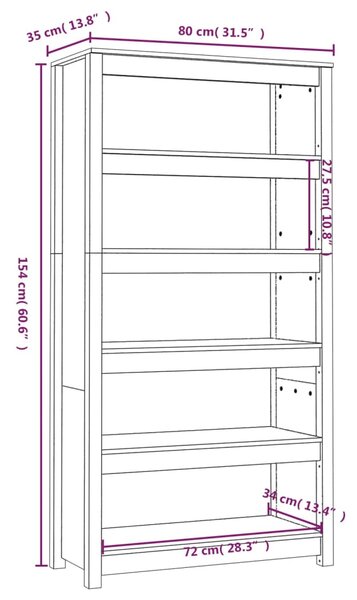 VidaXL Βιβλιοθήκη 80x35x154 εκ. από Μασίφ Ξύλο Πεύκου