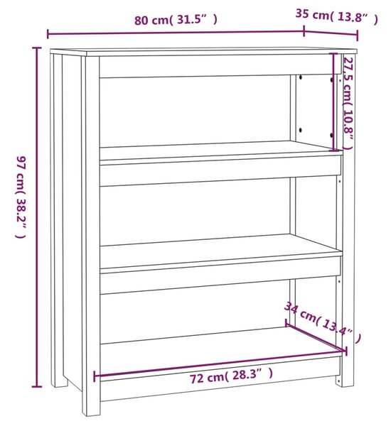 VidaXL Βιβλιοθήκη Λευκή 80 x 35 x 97 εκ. από Μασίφ Ξύλο Πεύκου