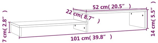 VidaXL Βάση Οθόνης Λευκή (52-101)x22x14 εκ. από Μασίφ Ξύλο Πεύκου