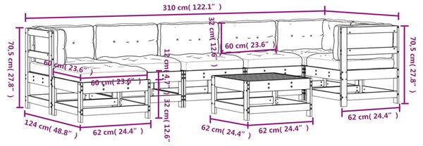 VidaXL Σαλόνι Κήπου Σετ 8 Τεμαχίων Γκρι από Μασίφ Ξύλο με Μαξιλάρια