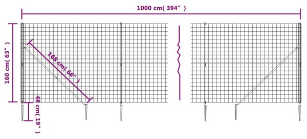 VidaXL Συρματόπλεγμα Περίφραξης Ανθρακί 1,6 x 10 μ. με Καρφωτές Βάσεις