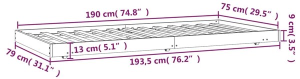 VidaXL Πλαίσιο Κρεβατιού Μελί 75 x 190 εκ. από Μασίφ Ξύλο Πεύκου