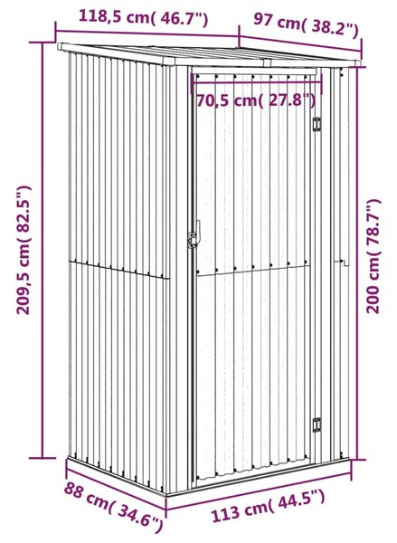 VidaXL Αποθήκη Κήπου Γκρι 118,5 x 97 x 209,5 εκ. Γαλβανισμένο Ατσάλι