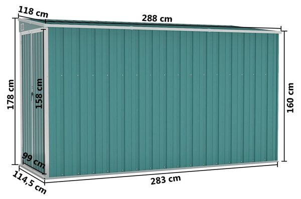 VidaXL Αποθήκη Κήπου Επιτοίχια Πράσινη 118x288x178 εκ από Γαλβ. Ατσάλι