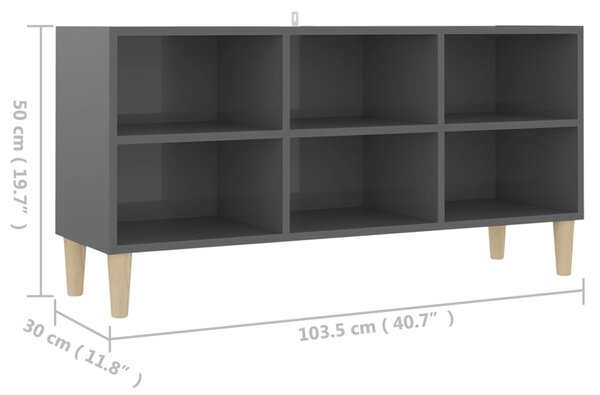 VidaXL Έπιπλο Τηλεόρασης Γυαλ. Γκρι 103,5x30x50 εκ. με Πόδια από Ξύλο