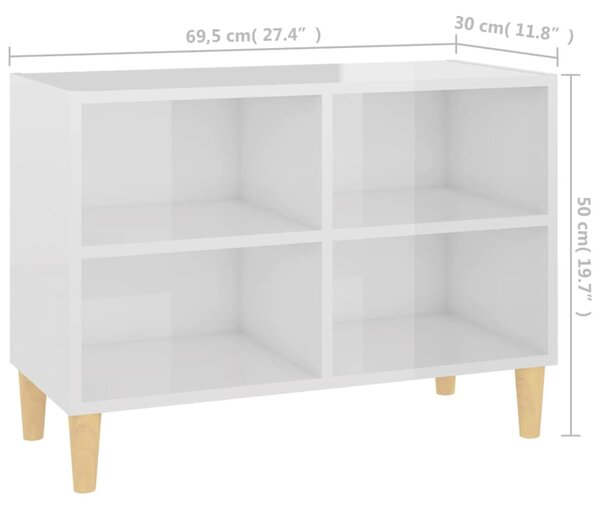 VidaXL Έπιπλο Τηλεόρασης Γυαλ. Λευκό 69,5x30x50 εκ. Μασίφ Ξύλινα Πόδια