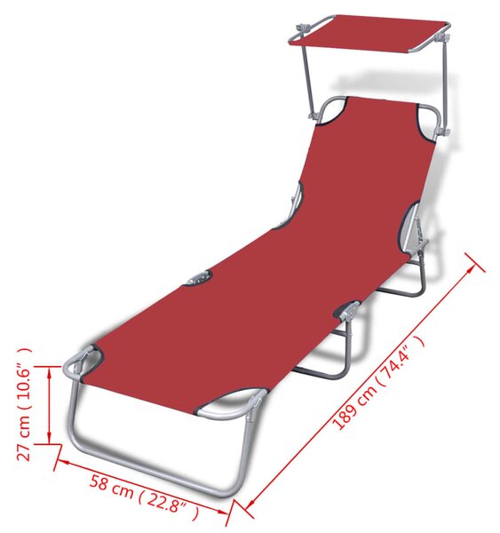 VidaXL Ξαπλώστρα Πτυσσόμενη Κόκκινη από Ατσάλι/Ύφασμα με Σκίαστρο