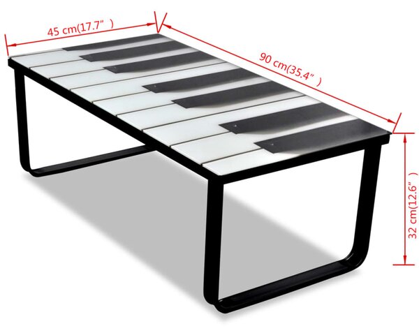 VidaXL Τραπεζάκι Σαλονιού με Εκτύπωση Πιάνου και Γυάλινη Επιφάνεια