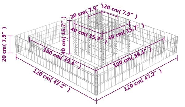 VidaXL Συρματοκιβώτιο Γλάστρα 120 x 120 x 20 εκ. Γαλβανισμένος Χάλυβας