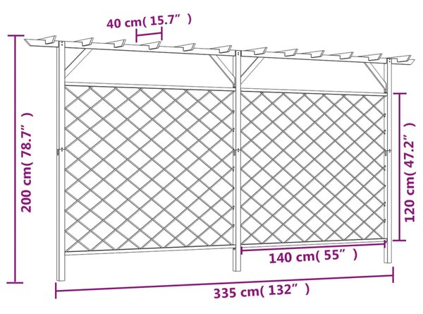 VidaXL Φράχτης Κήπου Καφασωτός με Κορυφή Πέργκολας Ξύλινος