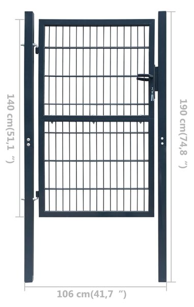 VidaXL Πόρτα Περίφραξης (Μονή) Γκρι Ανθρακί 106 x 190 εκ
