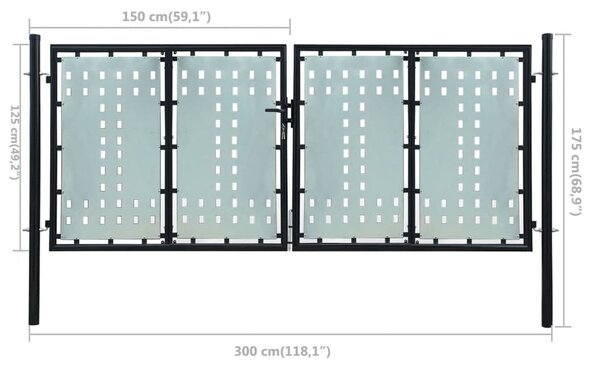 VidaXL Πόρτα Περίφραξης Μονή Μαύρη 300 x 175 εκ