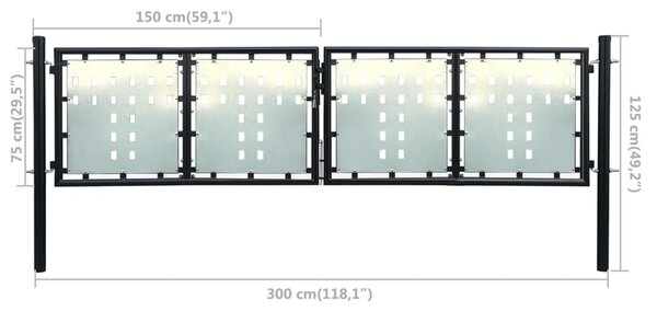 VidaXL Πόρτα Περίφραξης Μονή Μαύρη 300 x 125 εκ