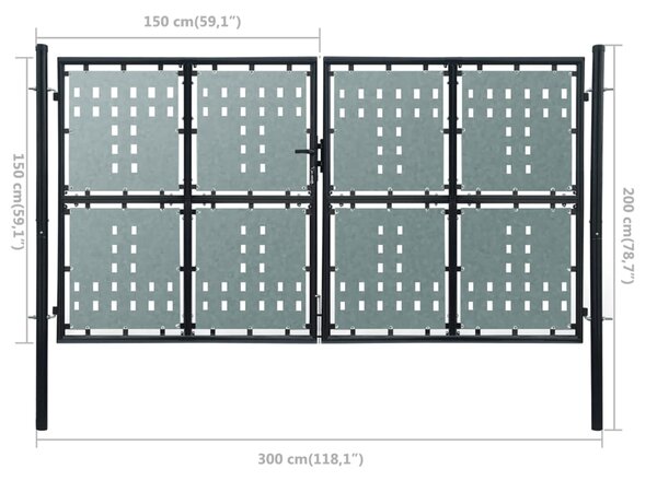 VidaXL Πόρτα Περίφραξης Μονή Μαύρη 300 x 200 εκ