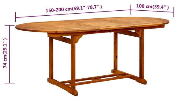 VidaXL Τραπέζι Κήπου 200 x 100 x 75 εκ. από Μασίφ Ξύλο Ακακίας