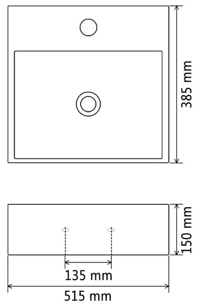 VidaXL Νιπτήρας με Οπή Βρύσης Λευκός 51,5 x 38,5 x 15 εκ. Κεραμικός