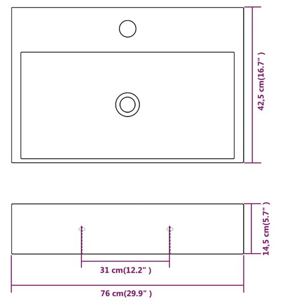 VidaXL Νιπτήρας με Οπή Βρύσης Λευκός 76 x 42,5 x 14,5 εκ. Κεραμικός