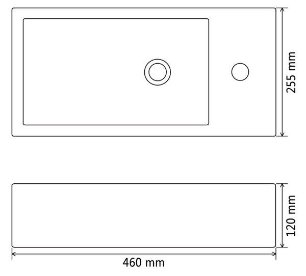 VidaXL Νιπτήρας Ορθογώνιος Οπή Βρύσης Λευκός 46x25,5x12 εκ. Κεραμικός