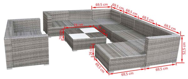 VidaXL Σαλόνι Κήπου 10 Τεμαχίων Γκρι από Συνθετικό Ρατάν με Μαξιλάρια