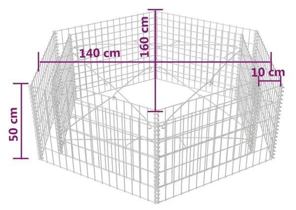 VidaXL Συρματοκιβώτιο - Γλάστρα Υπερυψωμένη Εξάγωνη 160 x 140 x 50 εκ