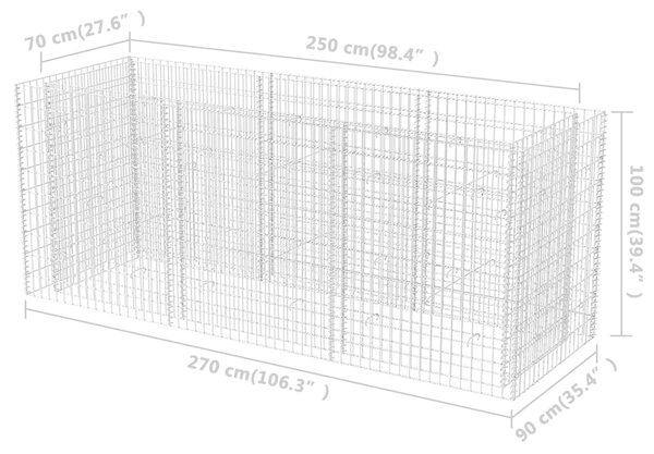 VidaXL Συρματοκιβώτιο - Γλάστρα Υπερυψωμένη 270x90x100 εκ. Ατσάλινη