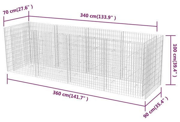 VidaXL Συρματοκιβώτιο - Γλάστρα Υπερυψωμένη 360x90x100 εκ. Ατσάλινη