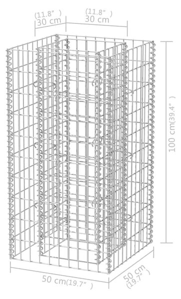 VidaXL Συρματοκιβώτιο - Γλάστρα Υπερυψωμένη 50 x 50 x 100 εκ. Ατσάλινη