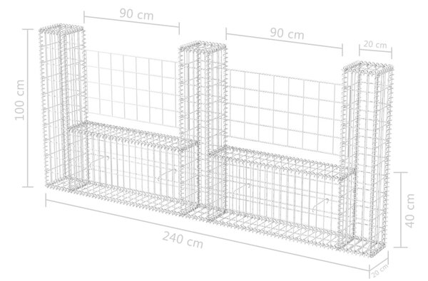 VidaXL Συρματοκιβώτιο σε Σχήμα «U» 240x20x100 εκ Γαλβανισμένος Χάλυβας