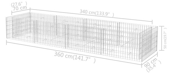 VidaXL Συρματοκιβώτιο - Γλάστρα Υπερυψωμένη 360x90x50 εκ. Ατσάλινη