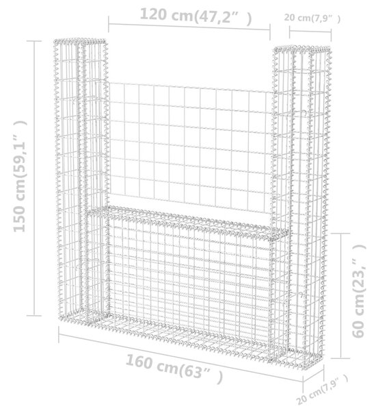VidaXL Συρματοκιβώτιο σε Σχήμα «U» 160x20x150 εκ Γαλβανισμένος Χάλυβας