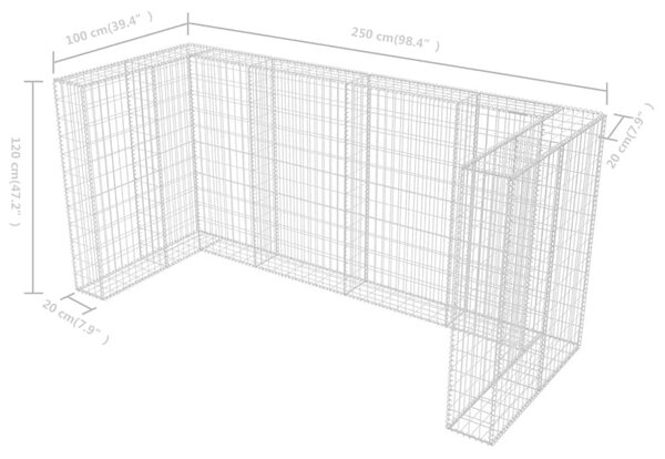 VidaXL Πλαίσιο Τριπλό για Κάδους Απορριμμάτων 250x100x120 εκ. Ατσάλινο