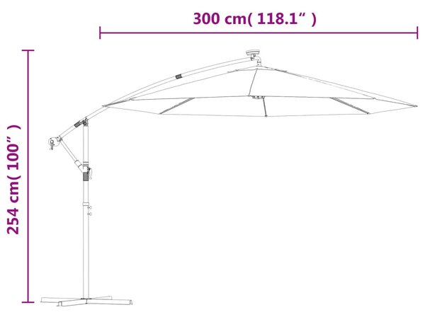 VidaXL Ομπρέλα Κρεμαστή με LED Χρώμα Άμμου 300 εκ. Μεταλλικός Ιστός