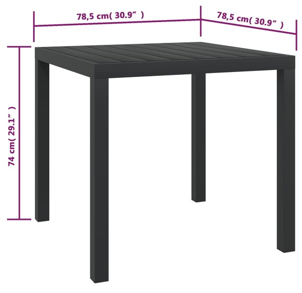 VidaXL Τραπέζι Κήπου Μαύρο 80 x 80 x 74 εκ. από Αλουμίνιο / WPC