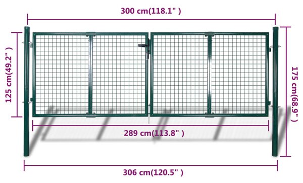 VidaXL Πόρτα Περίφραξης Πράσινη 306 x 175 εκ. Ατσάλινη