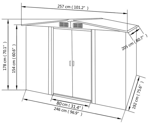 VidaXL Αποθήκη Κήπου Γκρι 257 x 205 x 178 εκ. Μεταλλική