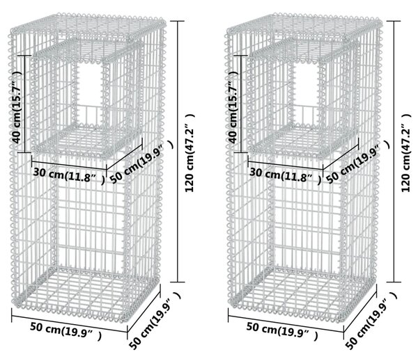 VidaXL Συρματοκιβώτια Στύλοι/Γλάστρες 2 τεμ 50 x 50 x 120 εκ. Ατσάλινα