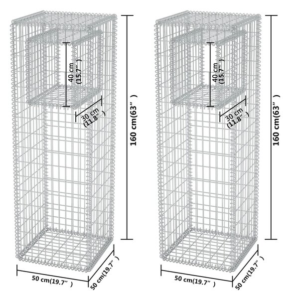 VidaXL Συρματοκιβώτια Στύλοι/Γλάστρες 2 τεμ. 50 x 50 x 160 εκ. Χάλυβας