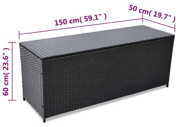 VidaXL Κουτί Αποθήκευσης Κήπου Μαύρο 150x50x60 εκ. από Συνθετικό Ρατάν