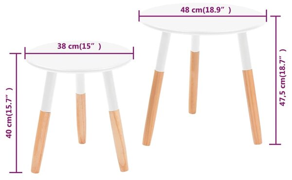 VidaXL Σετ Βοηθητικά Τραπέζια 2 τεμ. Λευκά από Μασίφ Ξύλο Πεύκου