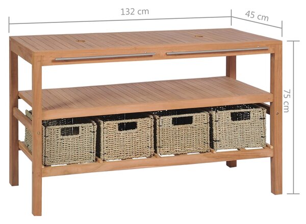 VidaXL Έπιπλο Μπάνιου 132x45x75 εκ. από Μασίφ Ξύλο Teak με 4 Καλάθια