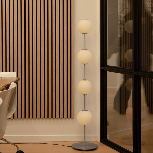 UMAGE LED-Stehlamp Audrey, χρώμα χάλυβα, ύψος 128 cm, 4 φτερά., ρυθμιζόμενος, Μεταλλικό, Σαλόνι / τραπεζαρία, Μέταλλο, σχεδιασμός, Σφαίρα