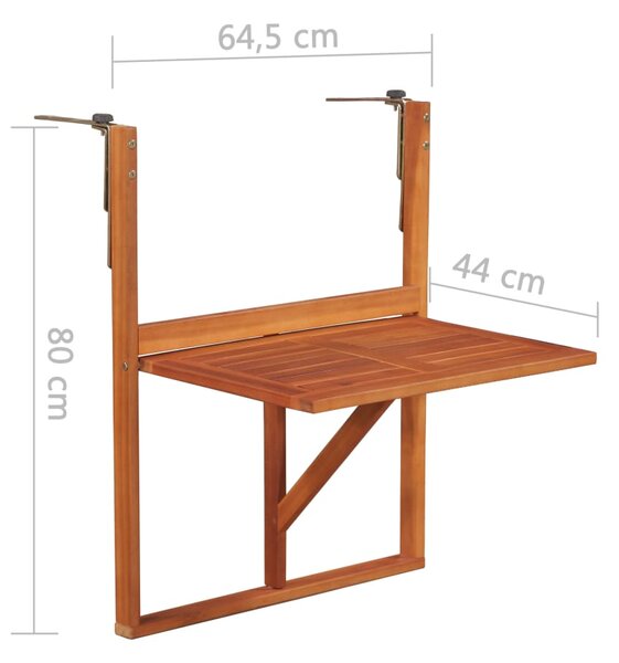 VidaXL Τραπέζι Μπαλκονιού Κρεμαστό 64,5x44x80 εκ. Μασίφ Ξύλο Ακακίας