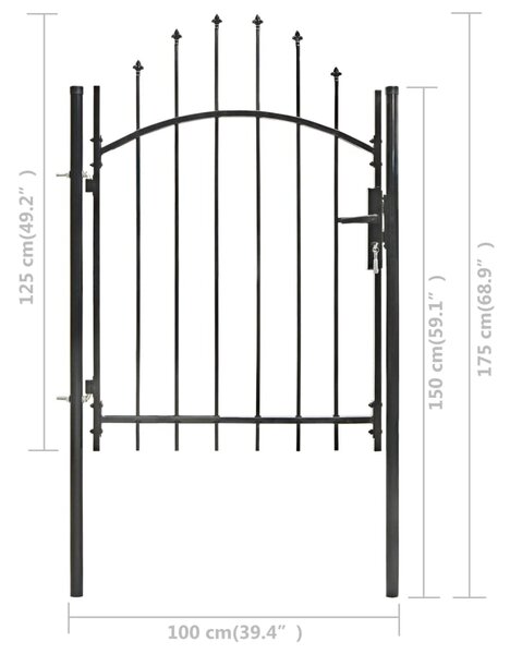 VidaXL Καγκελόπορτα Μαύρη 1 x 1,75 μ. Ατσάλινη