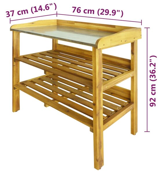 VidaXL Πάγκος Κηπουρικής με 2 Ράφια Μασίφ Ξύλο Ακακίας και Ψευδάργυρος