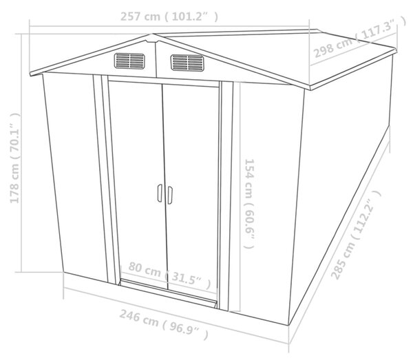 VidaXL Αποθήκη Κήπου Γκρι 257 x 298 x 178 εκ. από Μέταλλο