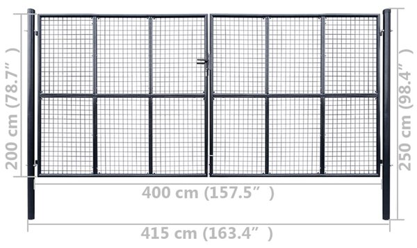 VidaXL Πόρτα Περίφραξης με Πλέγμα Γκρι 400 x 200 εκ. Γαλβαν. Χάλυβας