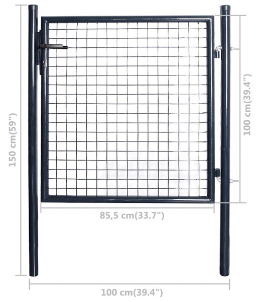VidaXL Πόρτα Περίφραξης με Πλέγμα Γκρι 85,5 x 100 εκ. Γαλβαν. Χάλυβας