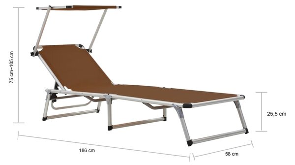 VidaXL Ξαπλώστρα Πτυσσόμενη Καφέ από Αλουμίνιο/Textilene με Σκίαστρο